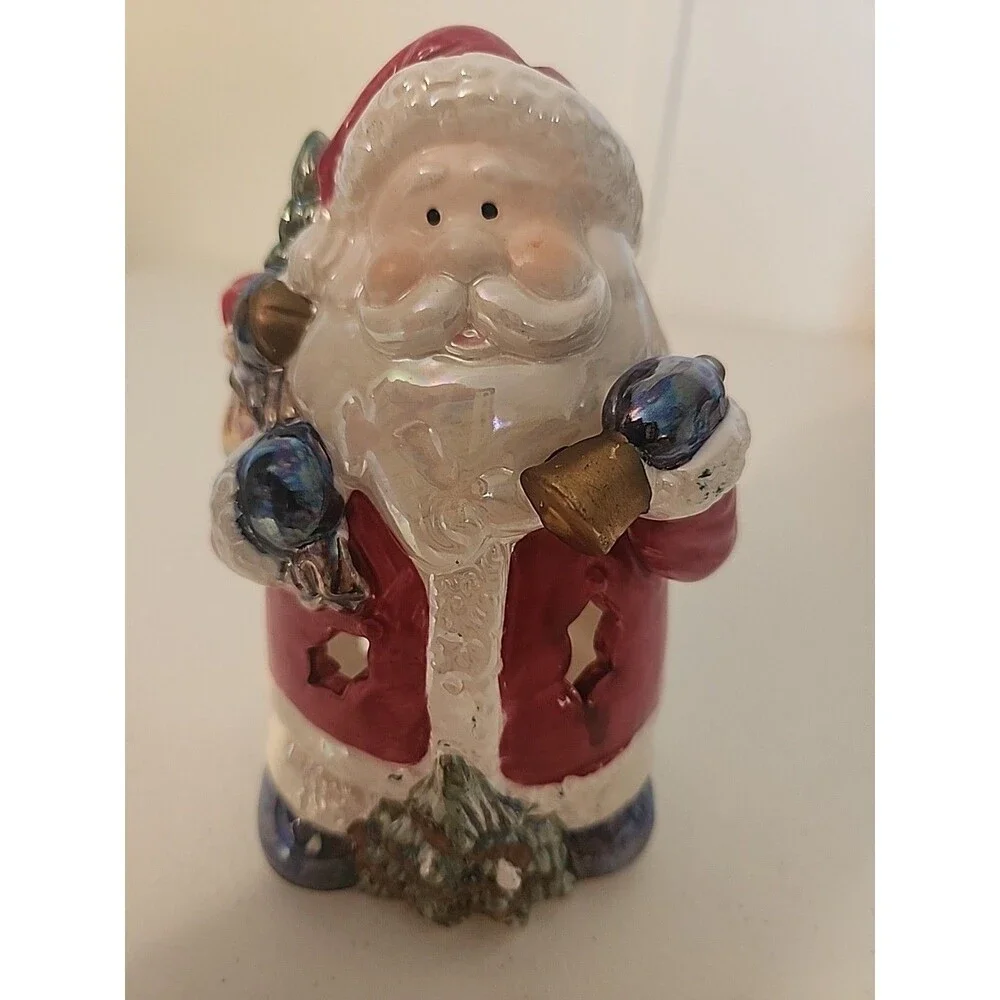 Santa Claus Tealight Votive Candle Holder Ceramic Star Cutouts Glitter 7